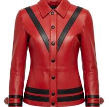 Elegant Classic Red Leather V Stripe Jacket