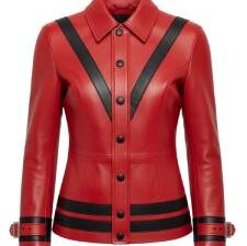 Elegant Classic Red Leather V Stripe Jacket